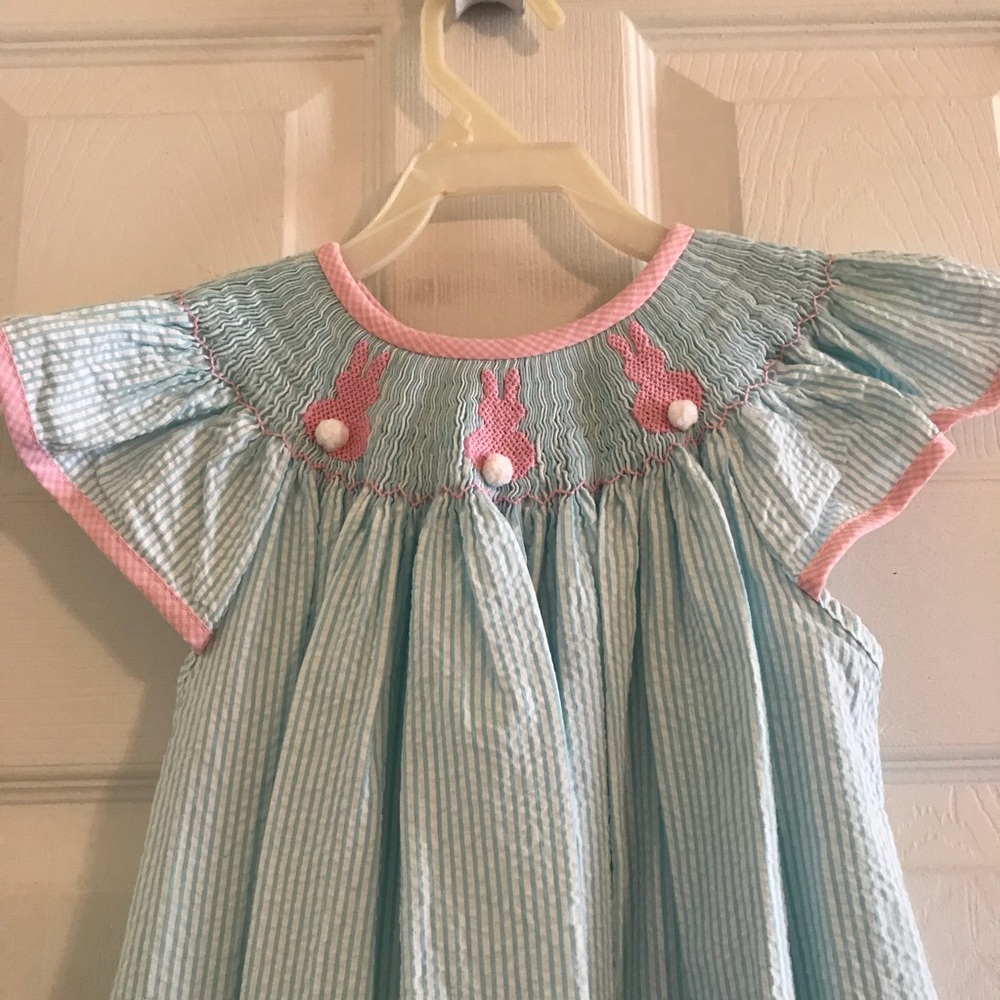 ⚡️ SALE Smocked Seersucker and Gingham Bunny Dress